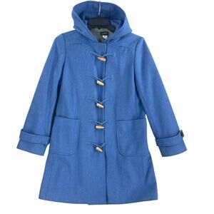 J.Crew Coat Womens Medium Blue Hooded Toggle Duffle Wool Blend Lined Pockets
